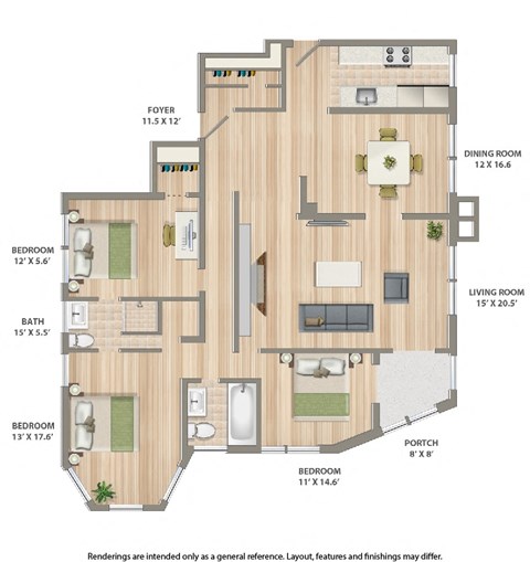 2800 ontario road three bedroom apartment floor plan
